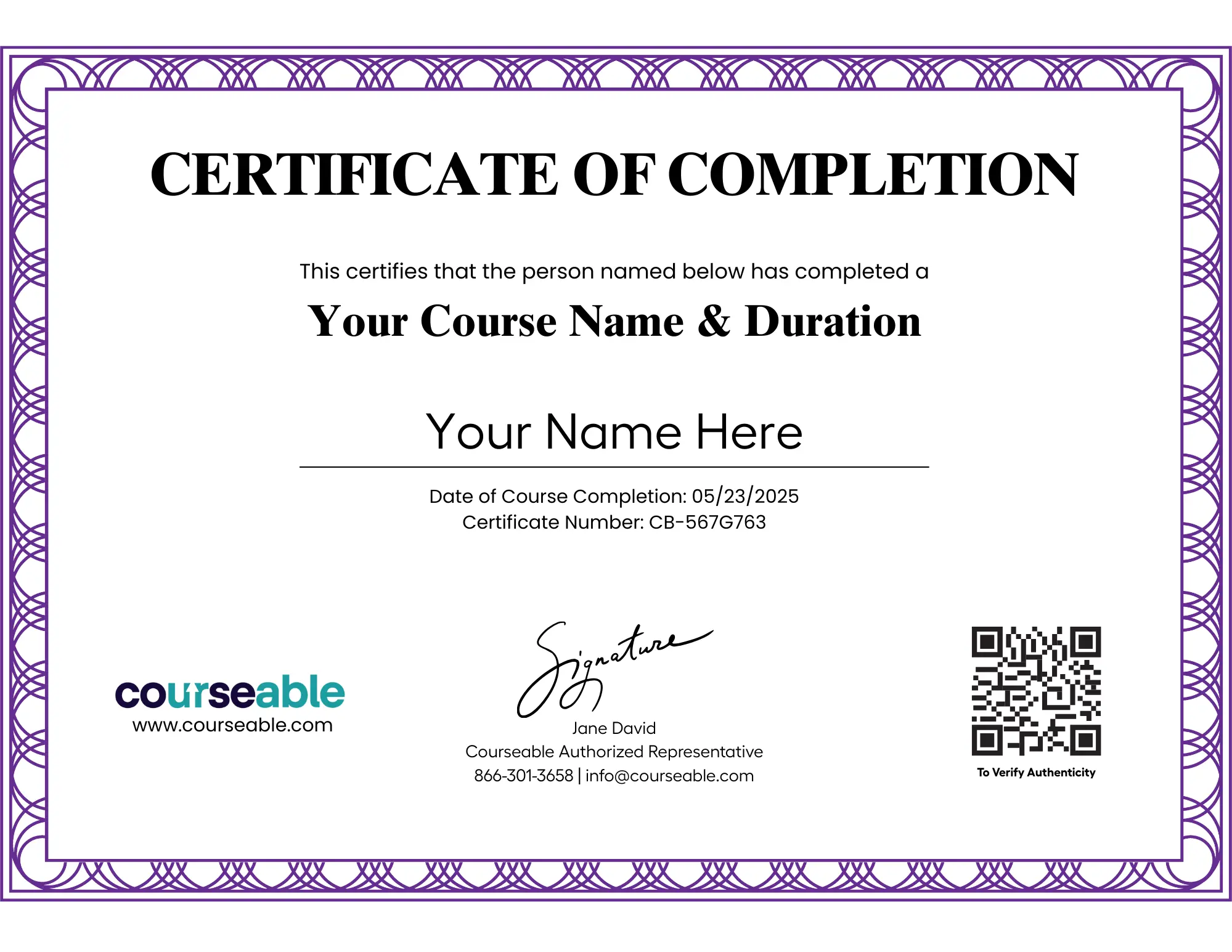 Courseable certificate of completion